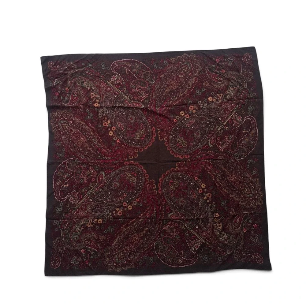 Vintage Talbots 100% Wool Scarf Made Italy Brown Burgundy Paisley Floral Square